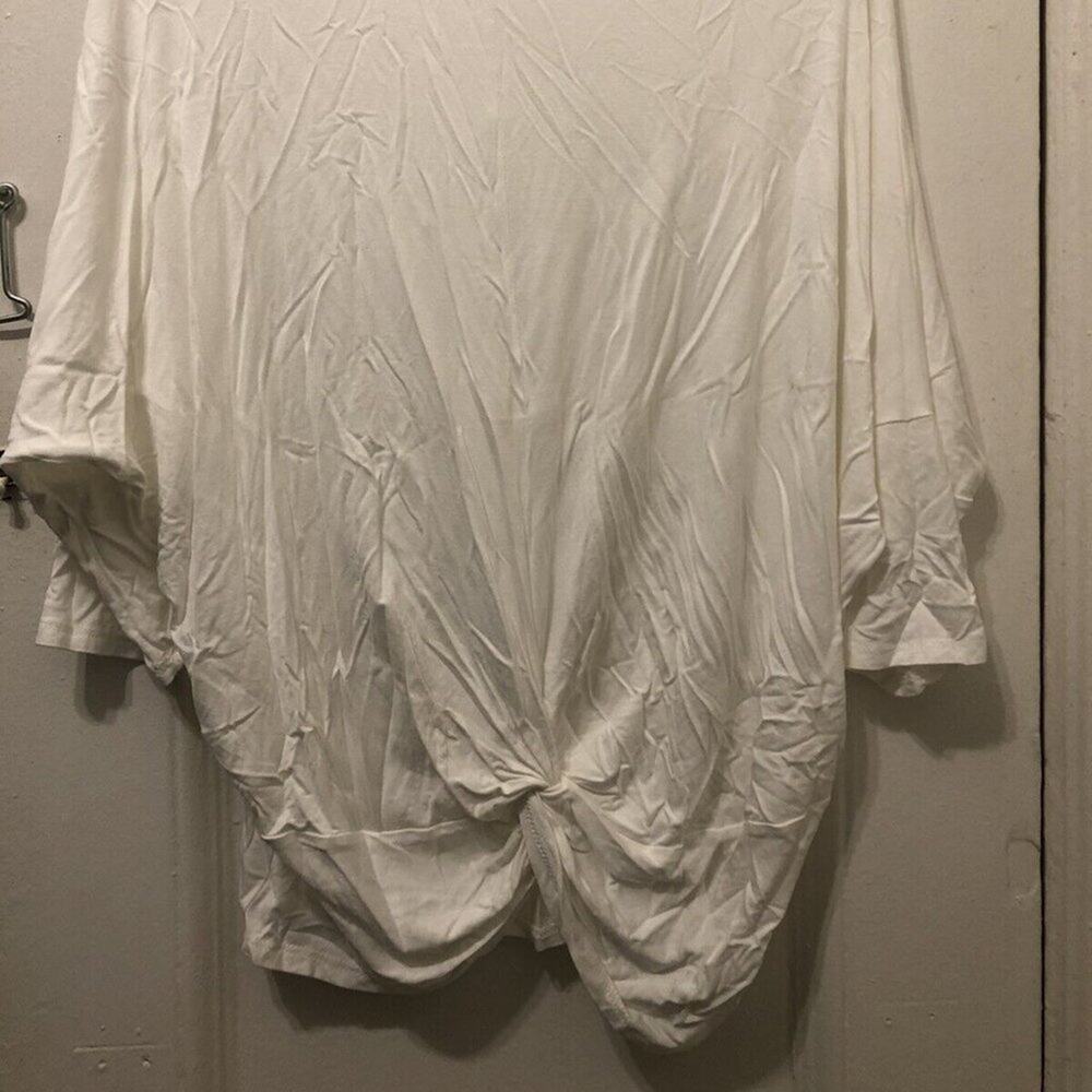 GAZE White Ruched Twist Hem 3/4 Sleeve Top Size Large - Picture 2 of 6